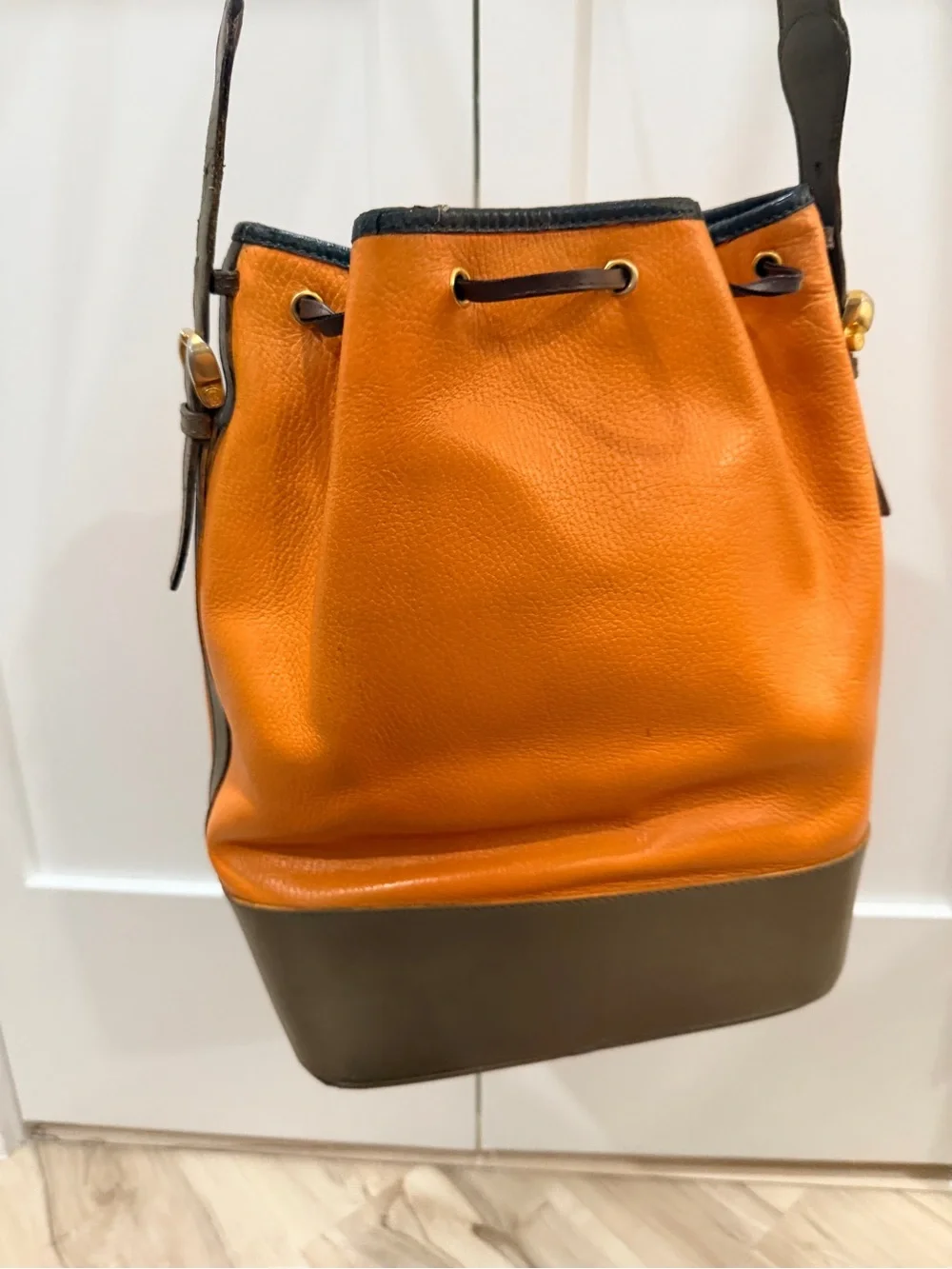 Vintage LOEWE Anagram Colorblock Leather Drawstring Bucket Shoulder Bag